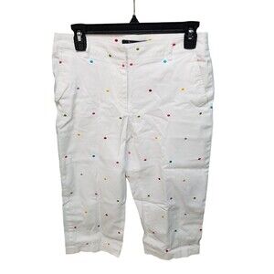 Panthology Womens Size 8P White Polka Dot Capri Pants